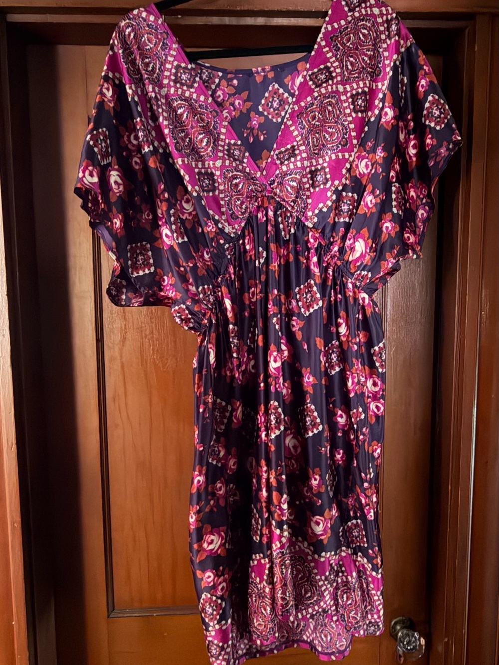 Boho Floral V-Neck Kimono Sleeve Midi Dress | Purple & Navy | Women’s Plus Size